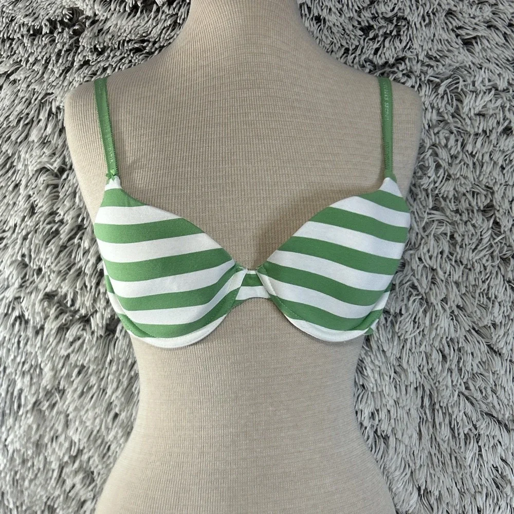 Victoria's Secret Green White Striped Lined Demi Cotton Underwire Bra 36C‎ VS